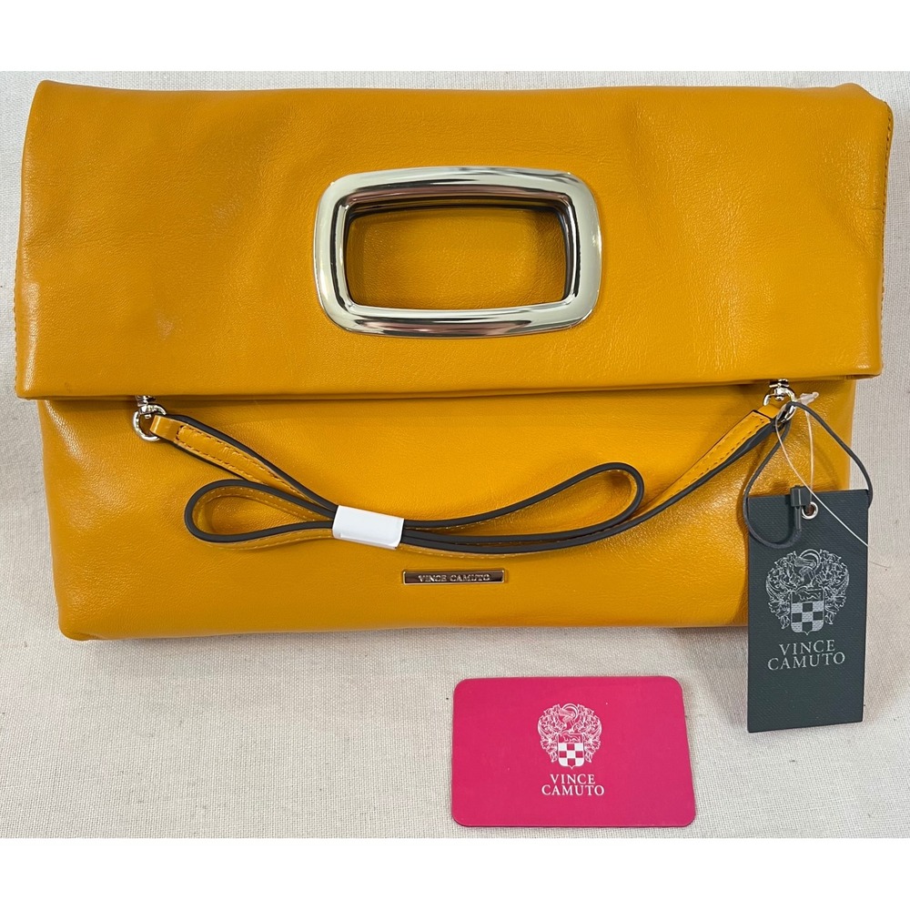 Vince Camuto Marti Leather Foldover Clutch NWT Canary Yellow Crossbody VC-MARTI
